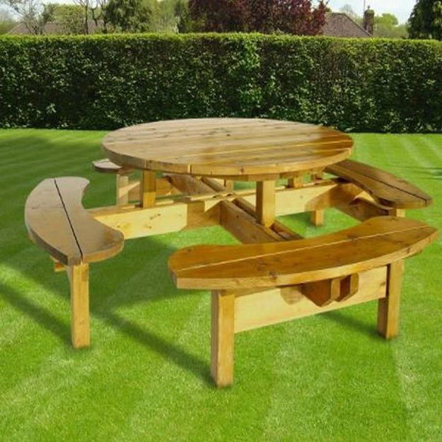 Picture of ROUND TIMBER PICNIC BENCH SET 8 SEATER