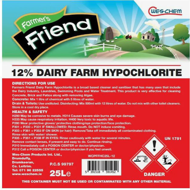 Picture of FARMERS FRIEND 12% HYPOCHLORITE CLEANER 25LTR