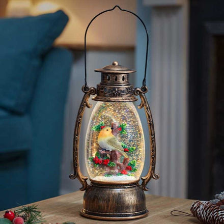 Picture of SNOW SWIRL FESTIVE ROBIN LANTERN